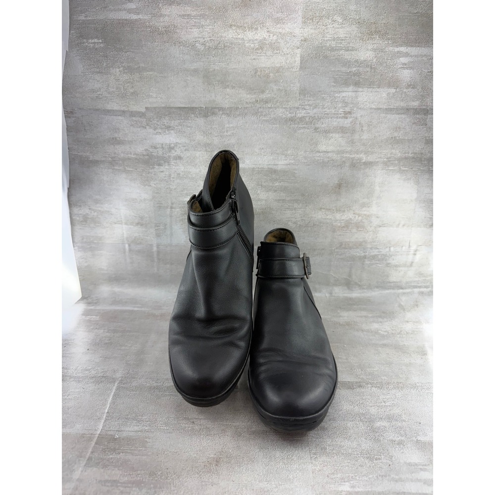 Fly London Black Leather Wedge Ankle Boots Buckle Zip 500581004 Women Sz EU 38